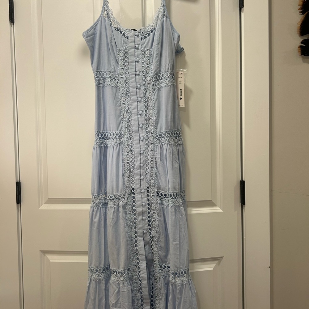 Aqua Light Blue Crochet Trim Maxi Dress